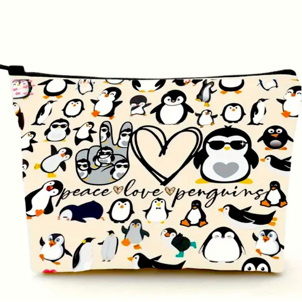 PENGUIN MAKEUP BAGS  NEW CHOICE OF DESIGN  2 SIDED ZIPPER TOP 4 DESIGNS